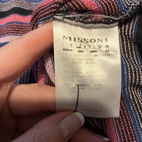 Missoni Sport Authentic Pink Black Blue Striped Knit Short Sleeve Top Medium - Picture 6 of 7